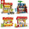 Sembo City Японский Уличный Пейзаж Магазин Барбекю Суши Ледяная Стружка Рамен Создание Атмосферы Строительные Блоки Кирпичные Игрушки креативный Эксперт Классический