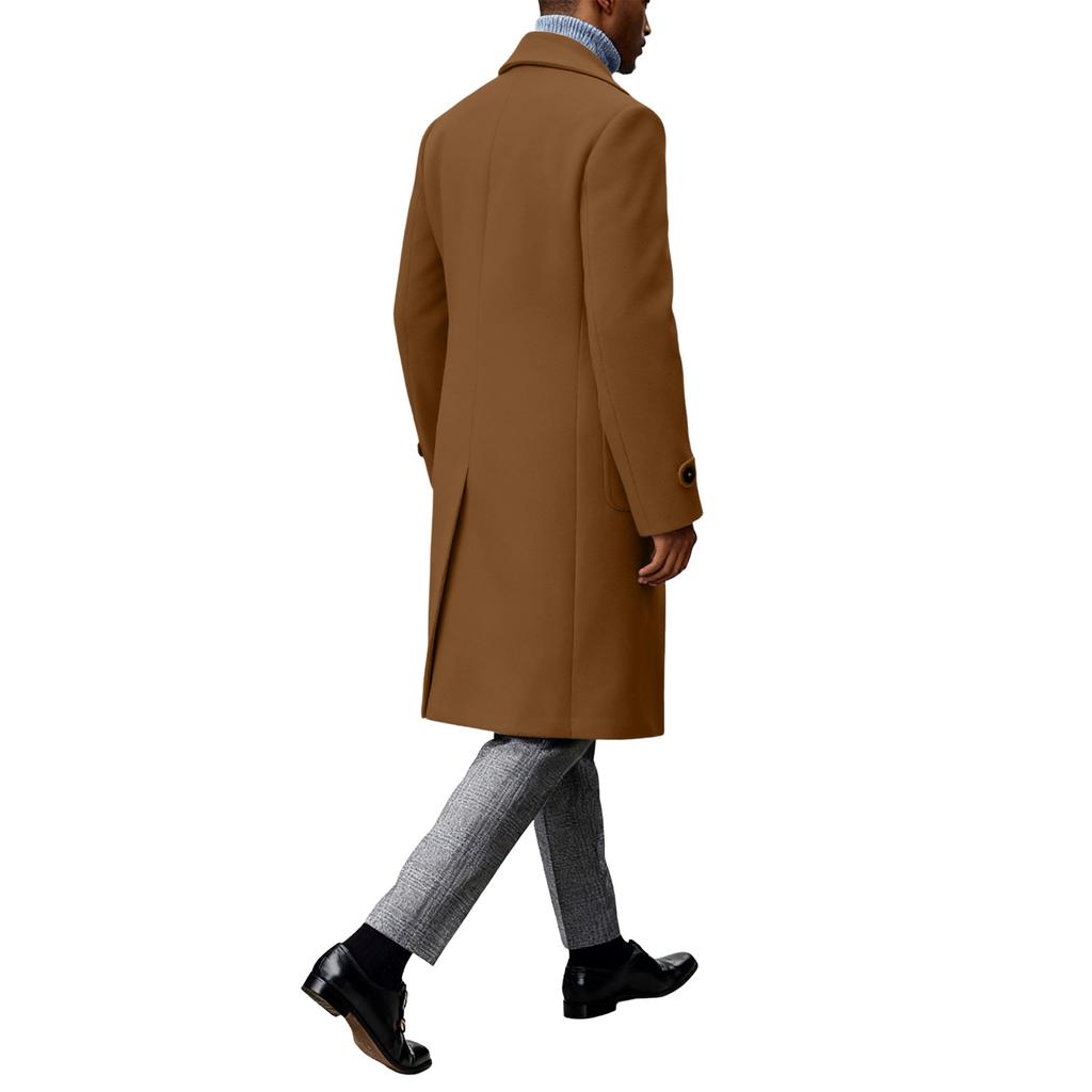 Мужское британское однотонное длинное пальто, модное теплое шерстяное пальто
