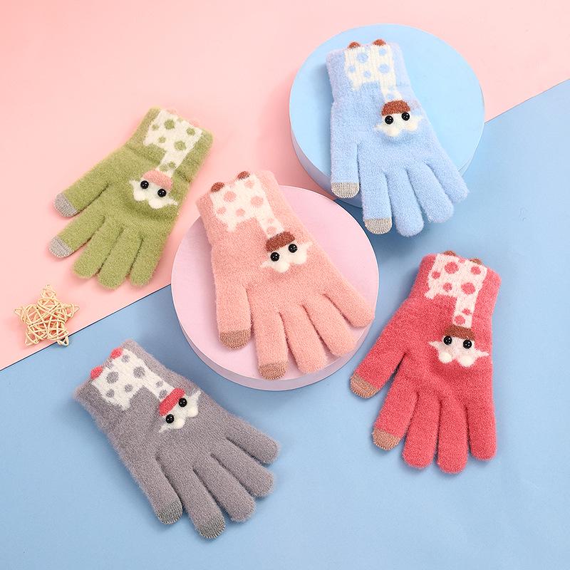 Детские зимние мультяшные перчатки без пальцев - Милые шерстяные вязаные с пятью пальцами для занятий спортом и велоспортом для девочек