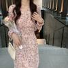 Aesthetic Flower Printing Dress Vintage V-neck Collar Dress Bohemian Chiffon Dress  Formal Occasion