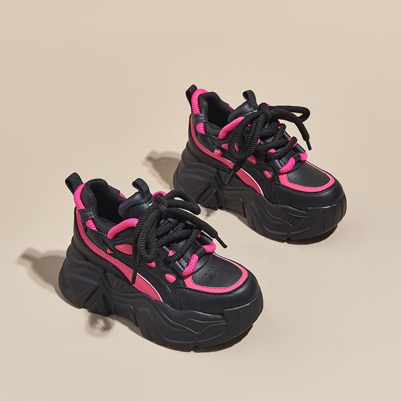 Кожаные туфли на платформе-маффине, папины кроссовки, женские, осенние, новинка, с круглым носком, на шнуровке, с скрытым каблуком, женская обувь, универсальные спортивные туфли