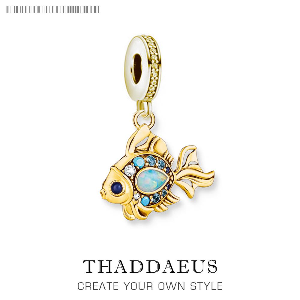 Colourful Fish Gold Plated Pendant Charms DIY Jewelry Summer Cute 100% 925 Silver Gift