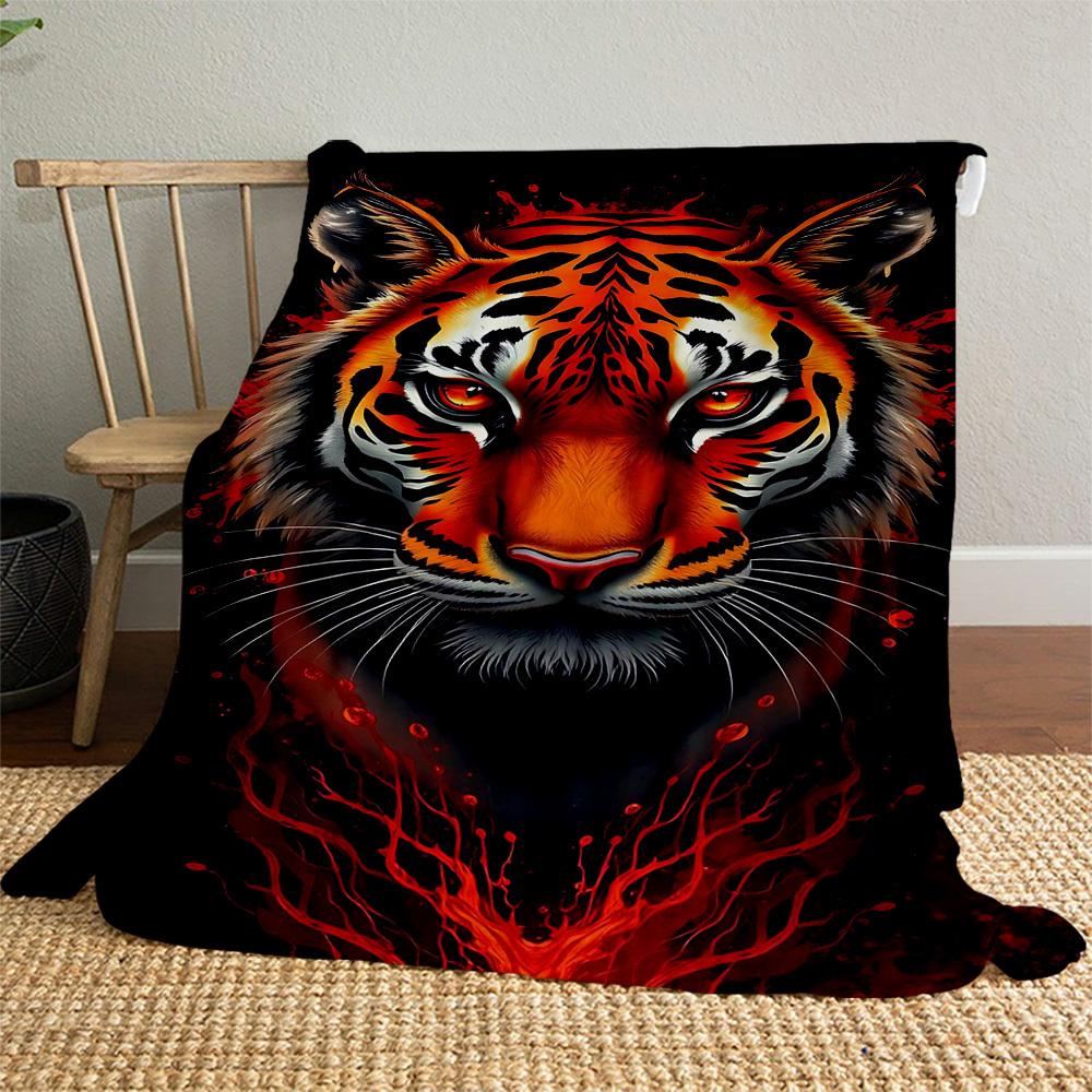 1pc tiger print Outdoor Flannel Blanket Soft Warm All-Season Throw for Sofa Bed Car Camping Office, Cozy Gift Idea1142S