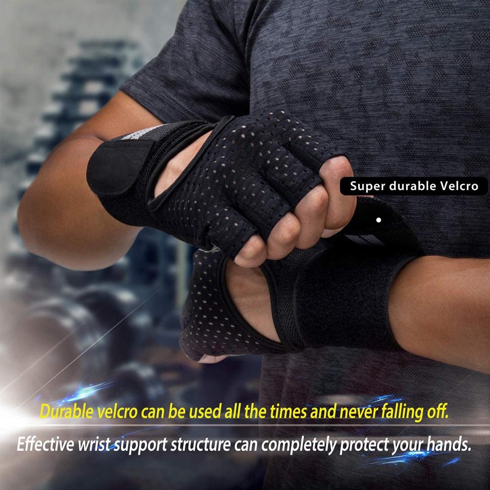 1Pair Weight Lifting Gloves Breathable Workout Gloves with Wrist Support for Gym, Exercise, Pull Ups, Full Palm Protection