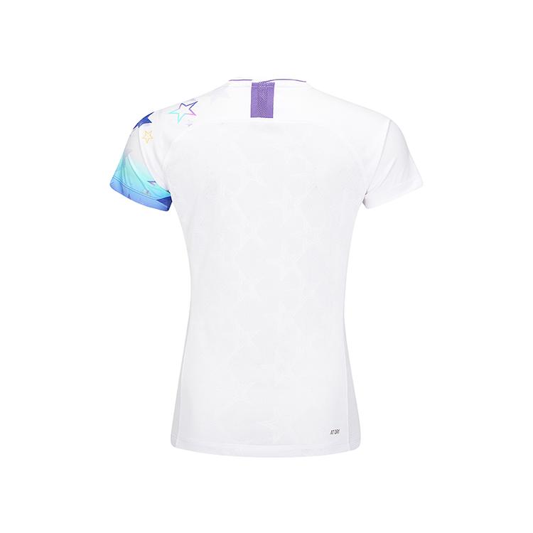 Li Ning Серия Бадминтон Быстросохнущая Футболка с V-образным вырезом Повседневная с логотипом бренда и надписью Короткий рукав Женская футболка Белая AAYV030-1