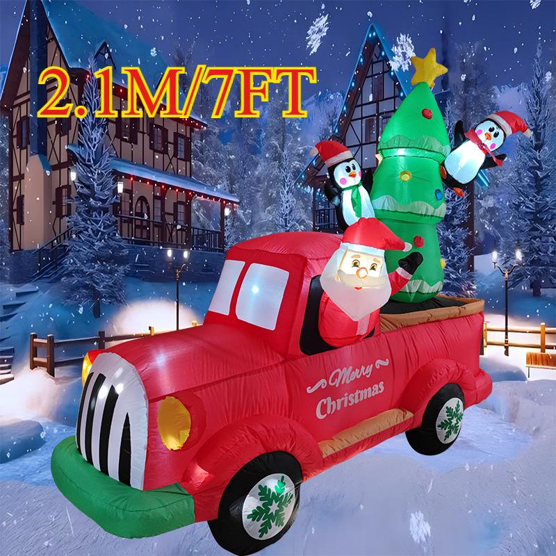Inflatable Toys Santa Christmas Tree Truck Christmas Decorations 2.7M/8.8FT Built-in LED Lights Holiday Model Xmas Party Decor