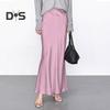Women Long Skirt Elastic High Waist Smooth Surface Fishtail Skirt with Side Zipper Solid Color Traceless Breathable Skirt