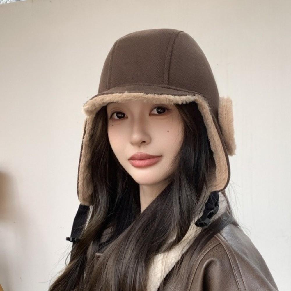 Plush Bomber Hat Windproof Ski Earflap Bonnet Fashion Velvet Pilot Hat  Skiing