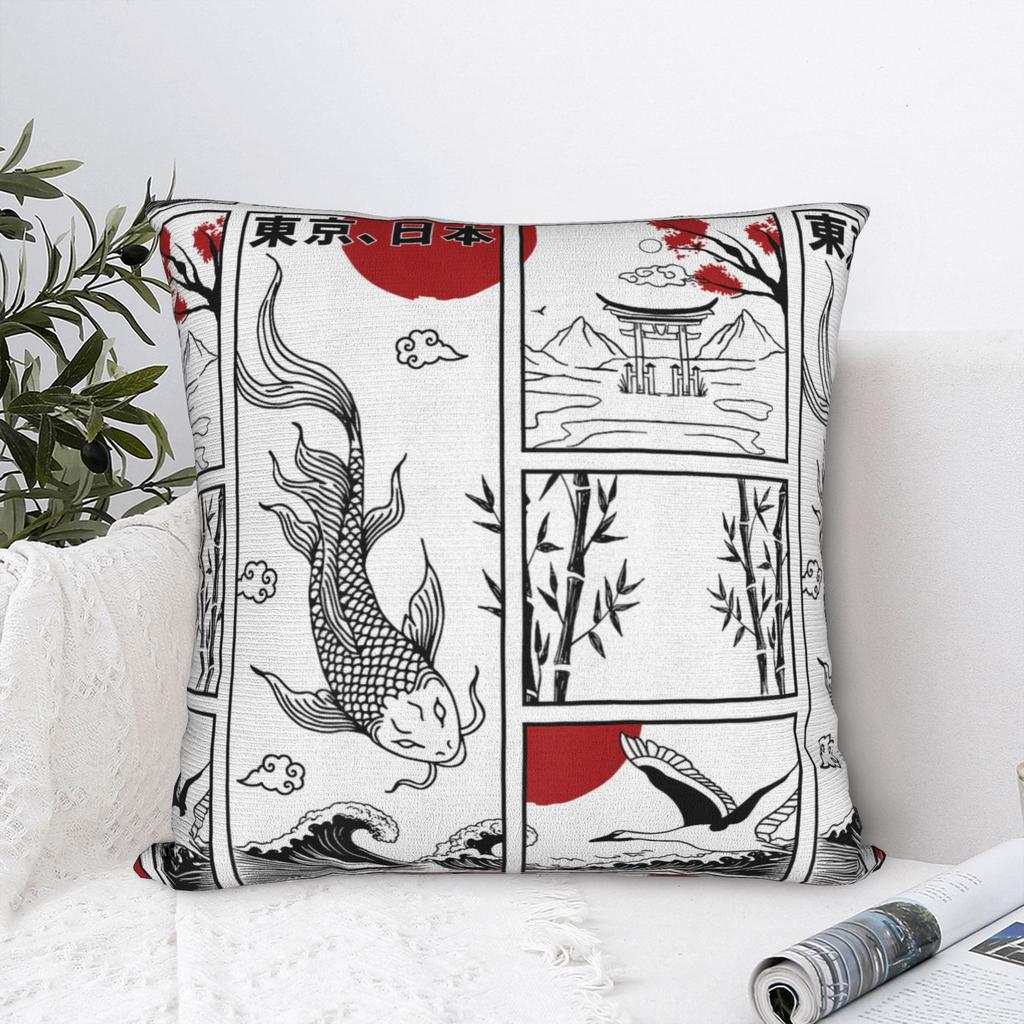 Soft Japanese Koi Fish The Great Wave Off Pillowcase Polyester Cushion Cover Gift Kanagawa Throw Pillow Case Cover Car Zippered