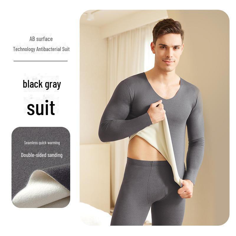 Комплект мужского термобелья: Бесшовный, плотный, сохраняющий тепло осенне-зимний костюм с двухсторонним немецким бархатом.