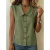 Women Fashion Commuter Turn Down Collar Button Solid Sleeveless Cardigan Blouse Top