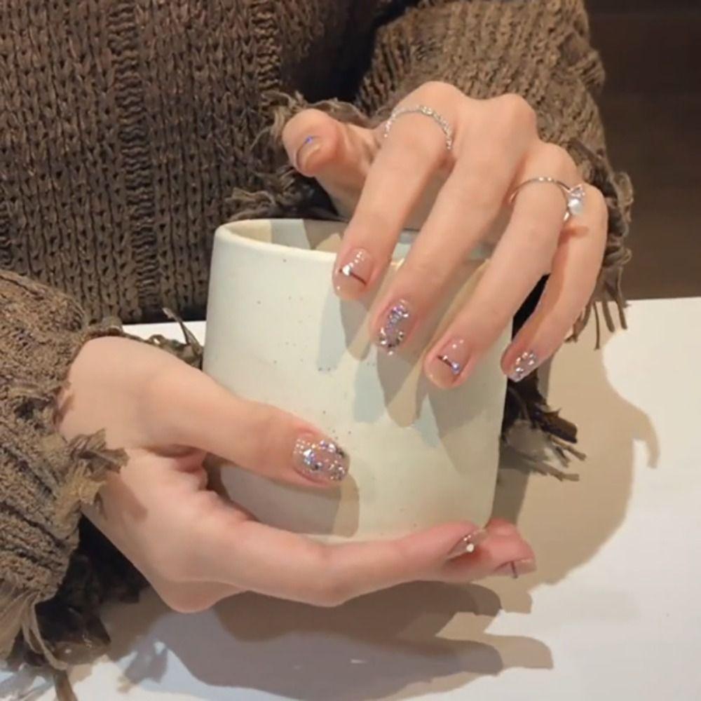24pcs Manicure Long Almond False Nails Stiletto Stained Love Butterfly Flame Fake Nials Detachable Ballerina Press on Nails DIY