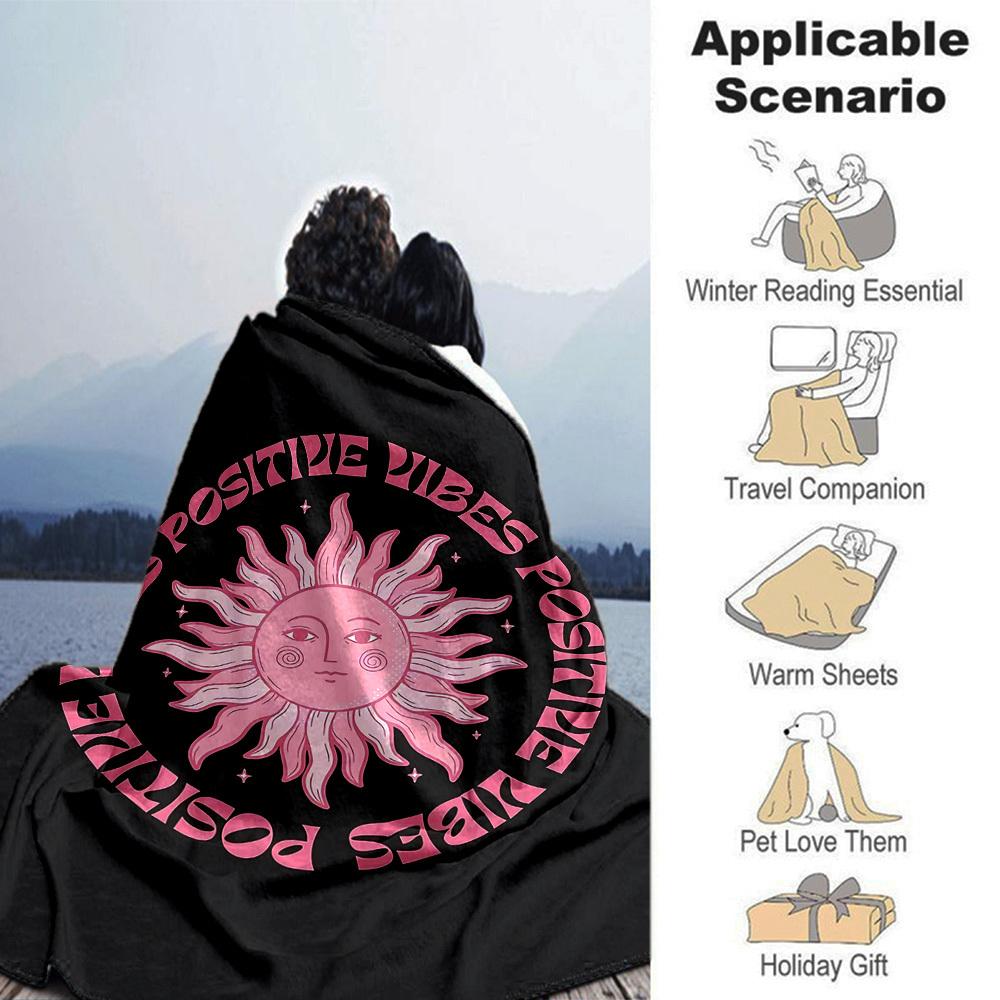 1pc Positive vibes Soft Flannel All Season Throw for Home, Office, Outdoor UseDurable Comfort Soft Warm Throw for Home