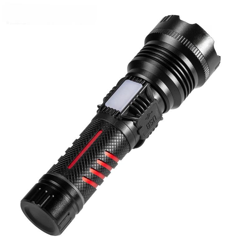 Rechargeable Long-Range LED Flashlight with Side Light and Zoom