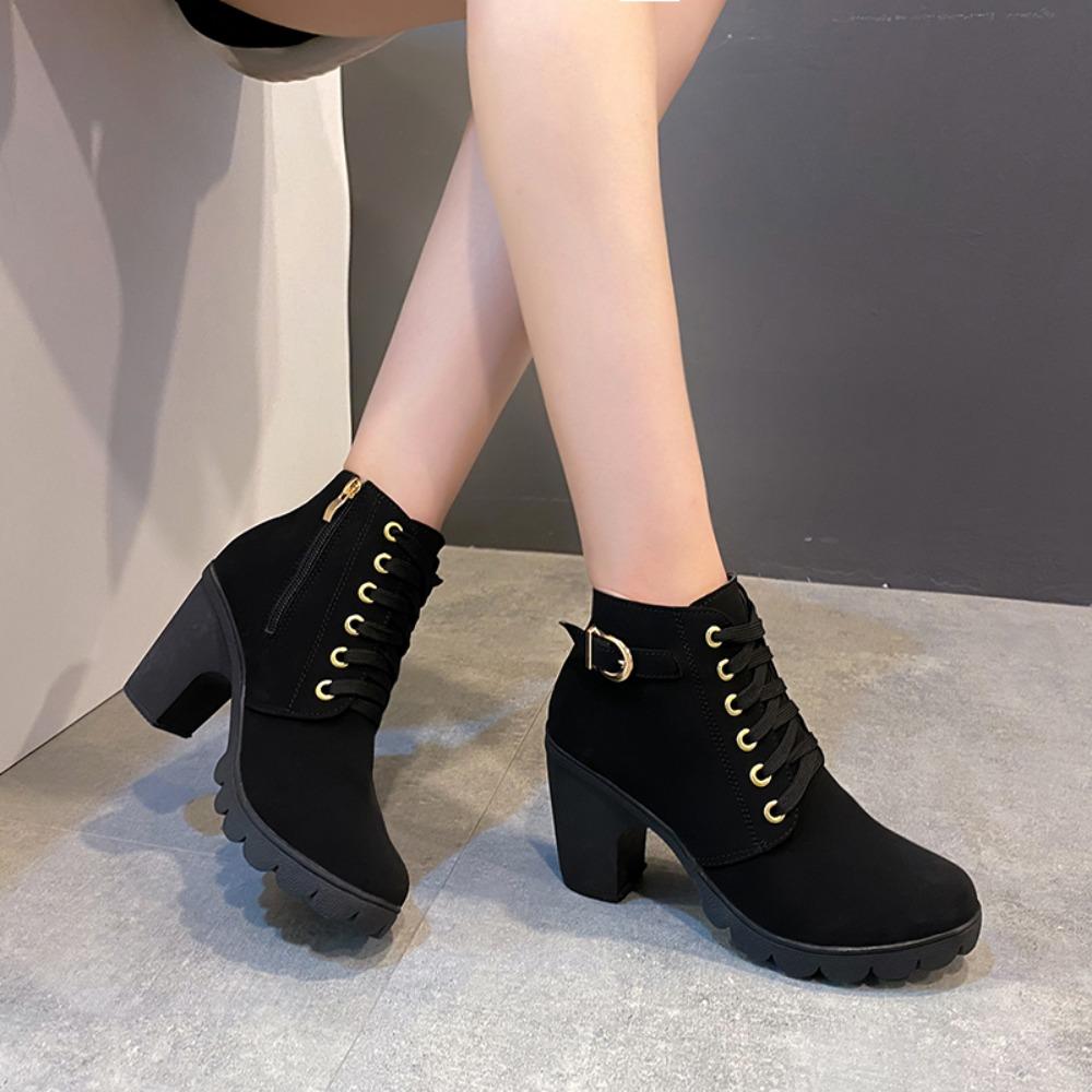 New Spring Winter Women Pumps Boots High Quality Lace-up European Ladies Shoes PU High Heels Boots Fast Delivery Platform Boots