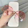 Fashion Tea Gradient Sunglasses Women Ocean Water Cut Trimmed Lens Metal Curved Temples Sun Glasses Female UV400
