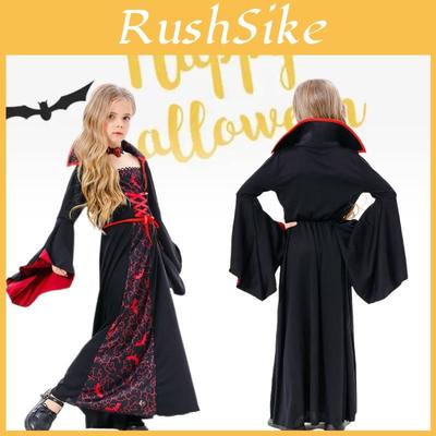 Жуткий костюм ведьмы на Хэллоуин для детей, черный полиэстер, страшный наряд для девочки на вечеринку
