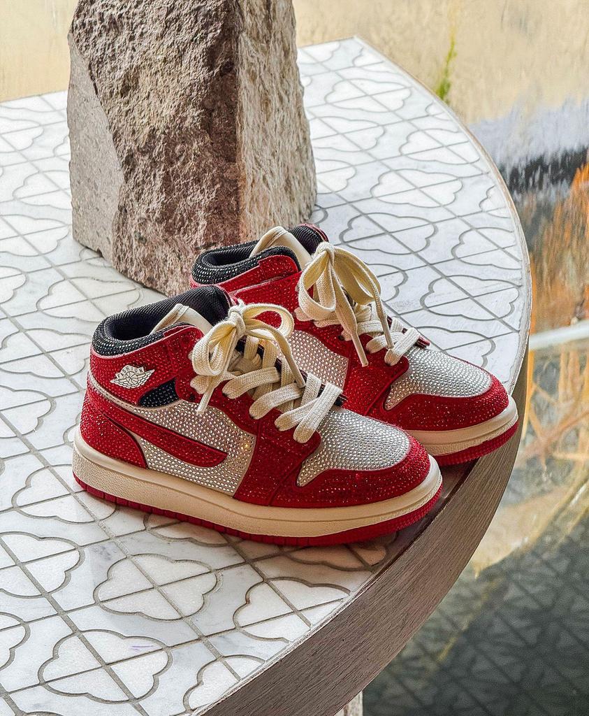2026 Spring Children's Fashion High-Top Red Rhinestone Sneakers
