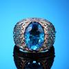 Luxury Big Sky Blue Oval CZ Women Finger Rings Noble Birthday Party Anniversary Gift Ring for Lady Bright Classic Jewelry