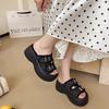 Модные шлепанцы на платформе Женские Летние Новые Универсальные Металлическая Пряжка Ремешок с Пряжкой на Одно Слово Повседневная Уличная Обувь Ретро Мода Крутой Моппинг