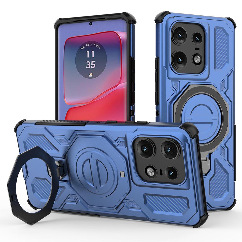 Магнитный чехол для Motorola Edge 50 Pro 5G, вращающаяся металлическая подставка, задняя крышка телефона из ПК+ТПУ