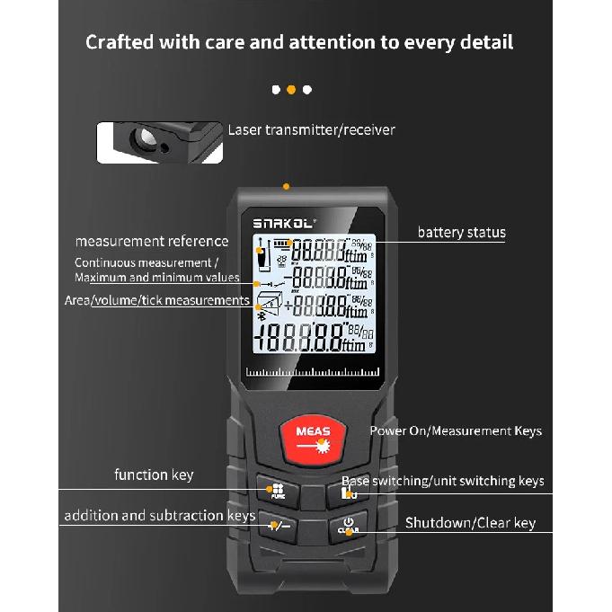 Snakol Digital Laser Distance Meter Rangefinder 50m/70m/100m/120m - Trena Roulette Ruler Tape for Measurement