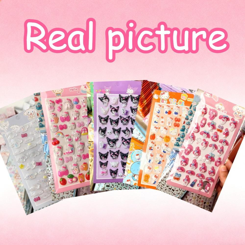 Solid My Melody and Kuromi 3D Cartoon Stickers - Fun Stereo Fairy DIY Decoration, Phone Case Decoration, Gifts for Girls