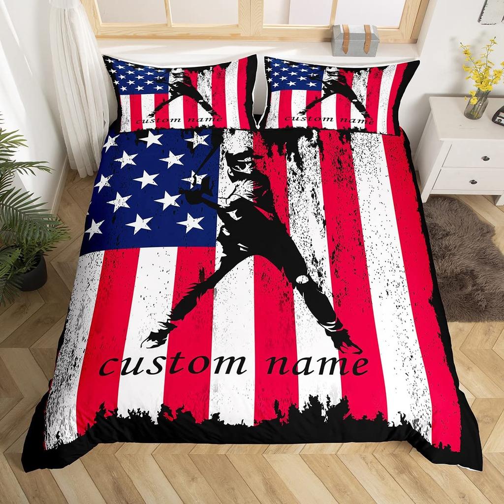 Индивидуальный постельный комплект с футбольным дизайном, с возможностью персонализации имени, DIY, набор пододеяльников с изображением игры в американский футбол, спортивная тематика, чехол на одеяло для мальчиков