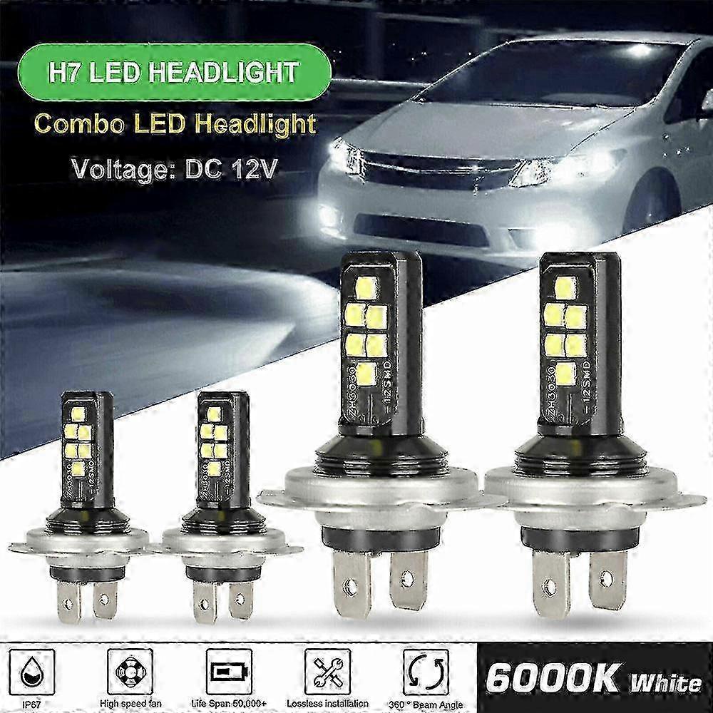 4X H7 LED Low Beam Bulbs with 60000LM 6000K 220W and Cool White Lighting