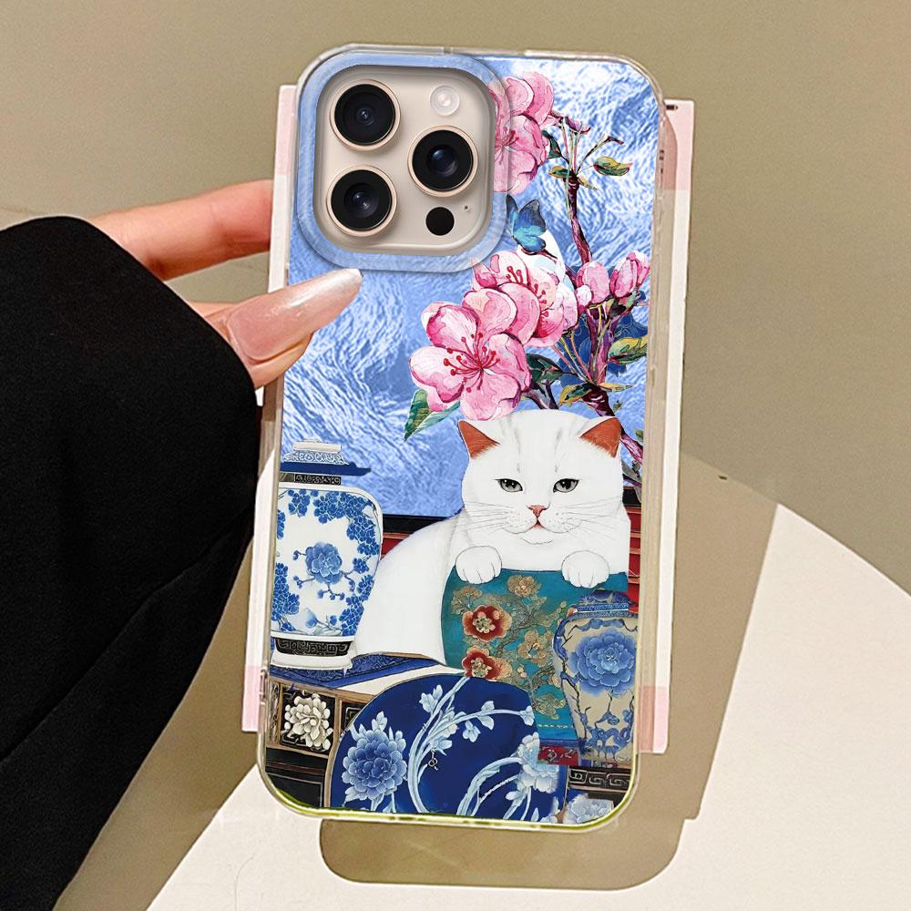 Retro Lucky Cute Cat Flower Girls Phone Case for Iphone 16 15 14 7 8 Plus 13 11 12 Pro Max X XS XR SE 2022 2020 16e Back Cover