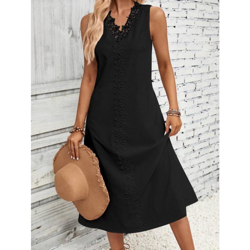 Женское летнее кружевное платье в стиле бохо без рукавов с лоскутным узором, длинное