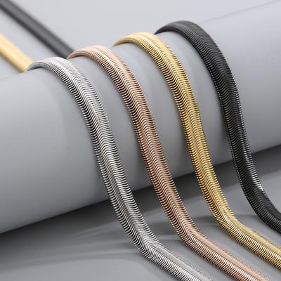 Четырехцветная 6/8 мм Толстая Плетеная Змеиная Цепь Тренд Нержавеющая Сталь Мужская Женская Чокер Плоская Звено Модные Аксессуары