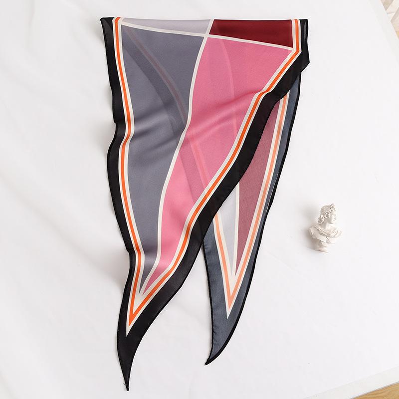 Sunscreen Scarf for Women's Spring and Autumn New Style Simulated Silk Literary Geometric Color-blocking Diamond Small Silk Scarf Scarf Scarf