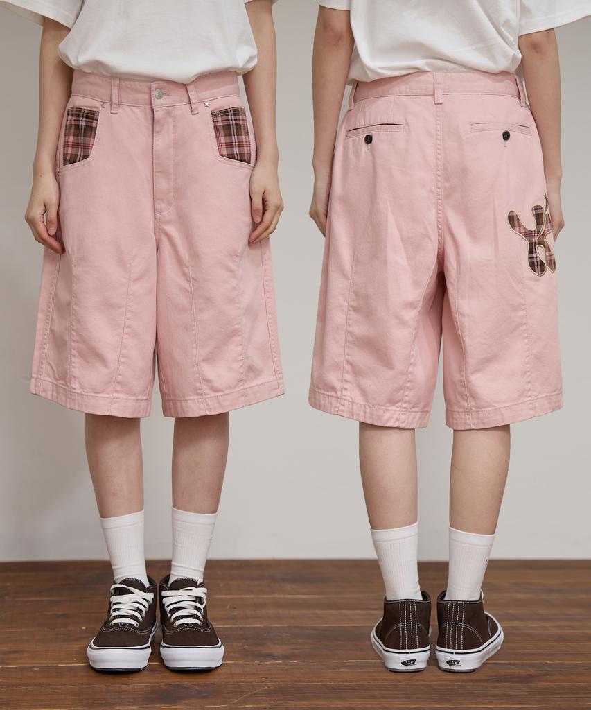 WAIKEI Check Applique Half Pants Pink