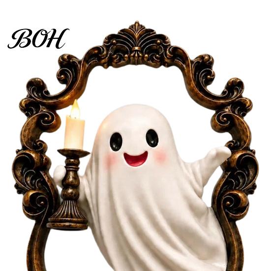 Non Glaring Wall Light Halloween Ghost Lamp, Gothic Resin 3D Frame Art, Retro Vintage Relief Sconce Sculpture with LED Candle for Living Room,