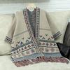 Autumn and Winter Women Print Loose Bat Sleeve Cross Border Cloak Cardigan Knitwear V-Neck Sweater