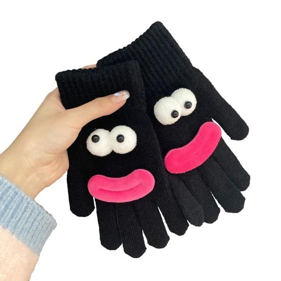 Забавные мультяшные вязаные перчатки, милые перчатки с большими глазами, теплые перчатки, зимние ребристые перчатки с сенсорным экраном для вождения, поездок на работу, езды на велосипеде, повседневных дел