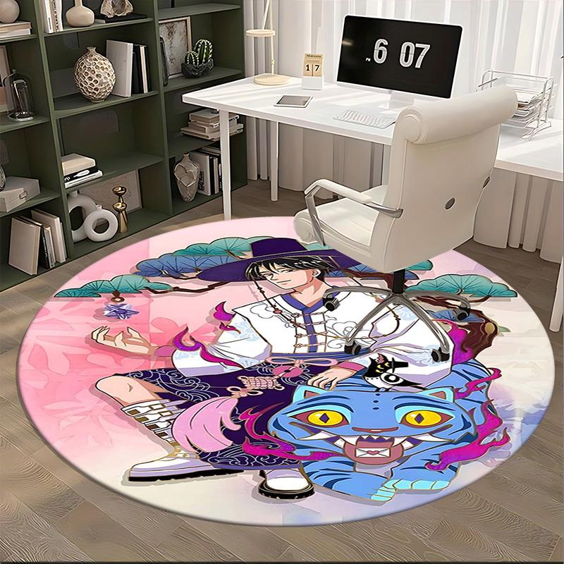 1pc Anime Cartoon Design Round Carpet Office Chair Mat, NonSlip Rug for Home Decor