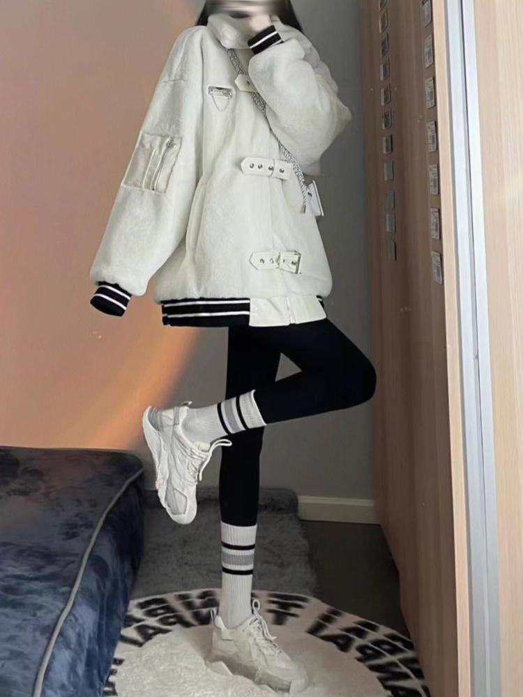 Winter Korean Chic Warm Solid Coat Women Aesthetic Belt Patchwork Outerwear Female New Design Loose Long Sleeve Vintage Casual Clothes