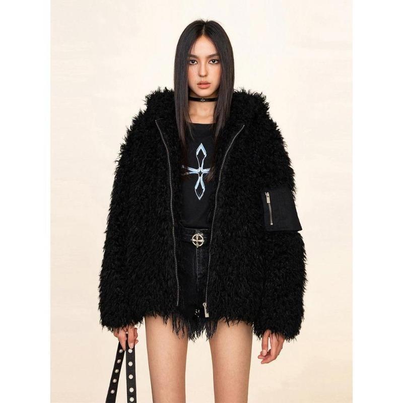 Lamb Wool Coat Women's New Winter Hooded Medium and Long Thickened Loose High-end Fur Fur Coat