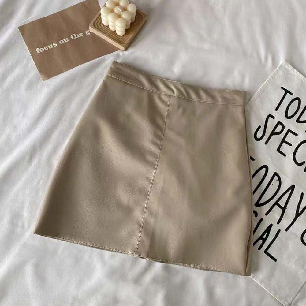 Однотонные короткие мини-юбки с защитными брюками, юбка-трапеция с высокой талией, летняя юбка из искусственной кожи