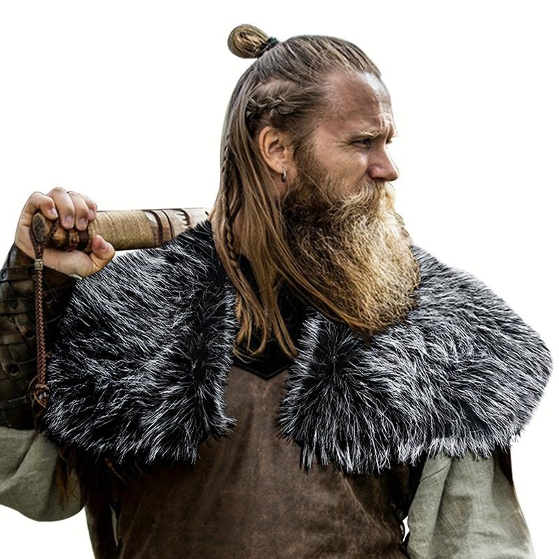 Меховой воротник Зимняя одежда Плащ короля-воина Меховая шаль викинга