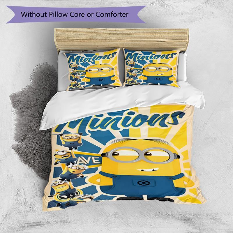 3pcs Duvet Cover Set (1*Duvet Cover + 2*Pillowcase, Without Core), Minions Print Bedding Set, Bedroom Decor, All‑Season, Birthday Gift