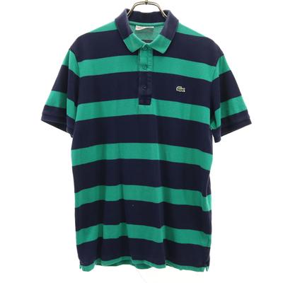 Сделано в Японии Рубашка поло с коротким рукавом в полоску 4 темно-синяя мужская б/у