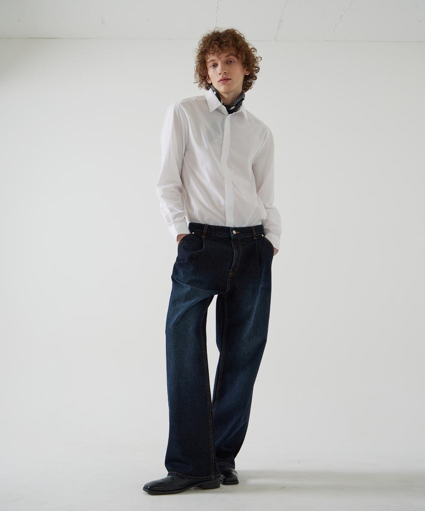 Ssinedeu [Джинсы Saturn Wide Washed с защипами - Глубокий индиго] Джинсы Saturn Wide Washed с защипами - Глубокий индиго