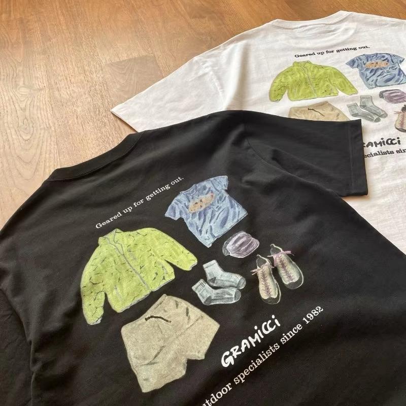 New Summer Outdoor Fashion Cotton Gramicci Tee Printed Streetwear Casual Crew Neck Unisex Short Sleeve Loose T Shirt Men Women