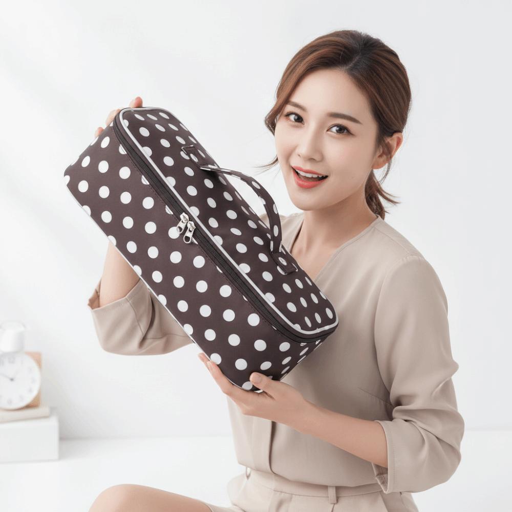 Polka Dot Hair Dryer Bag Quilted Cotton Curling Iron Organizer Styling Tool Case Beauty Lovers