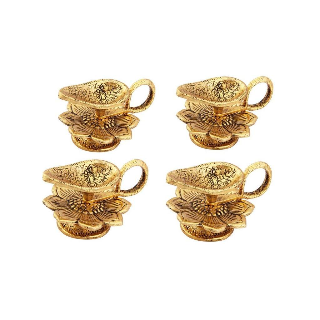 Chirag Handicrafts Paradise Diya Set of 4 Pc In Metal Antique Golden