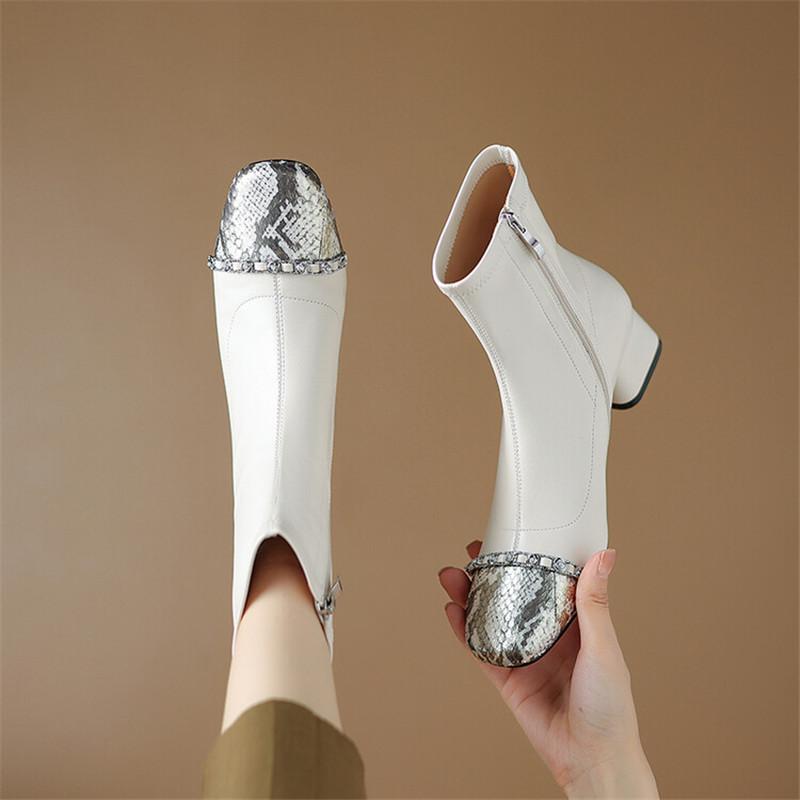 Модные Новые Осенне-Зимние Женские Ботинки Модные Ботинки Короткие Ботинки С Квадратным Носком Смешанного Цвета для Женщин Женская Обувь Массивные Каблуки Zapatos De Mujer