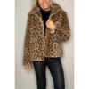 2025 Women's Faux Fur Coat With Leopard Print Collar - Winter Wool Blend Jacket, Fashion Animal Print Notch Lapel Cruelty-Free Statement Outerwear